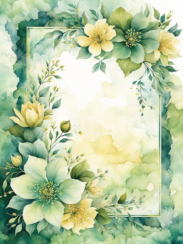Watercolor Yellow Floral Digital Paper: Botanical Page Border (10 JPGs) — image 6
