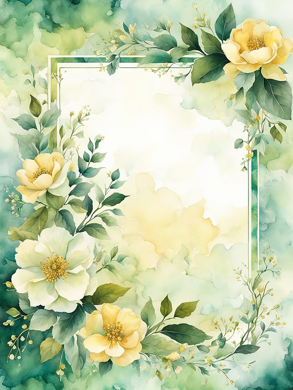 Watercolor Yellow Floral Digital Paper: Botanical Page Border (10 JPGs) — image 7