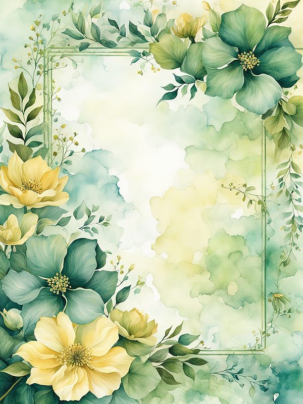 Watercolor Yellow Floral Digital Paper: Botanical Page Border (10 JPGs) — image 8