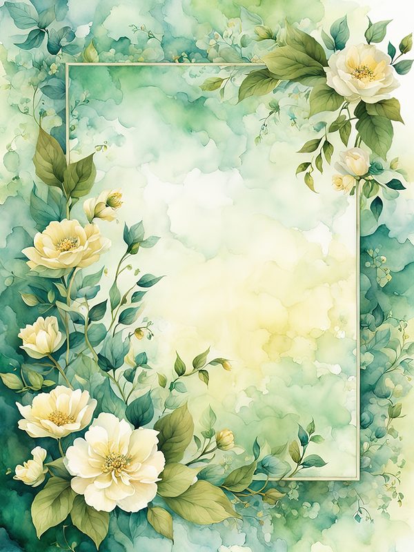 Watercolor Yellow Floral Digital Paper: Botanical Page Border (10 JPGs) — image 9