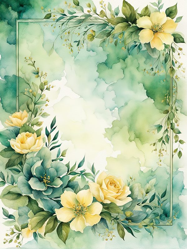 Watercolor Yellow Floral Digital Paper: Botanical Page Border (10 JPGs) — image 10