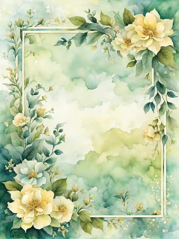 Watercolor Yellow Floral Digital Paper: Botanical Page Border (10 JPGs) — image 11