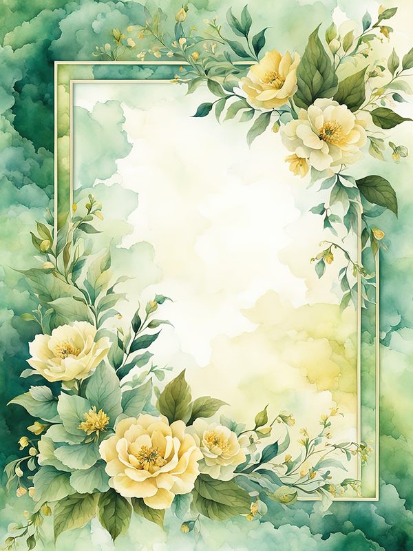 Watercolor Yellow Floral Digital Paper: Botanical Page Border (10 JPGs) — image 12
