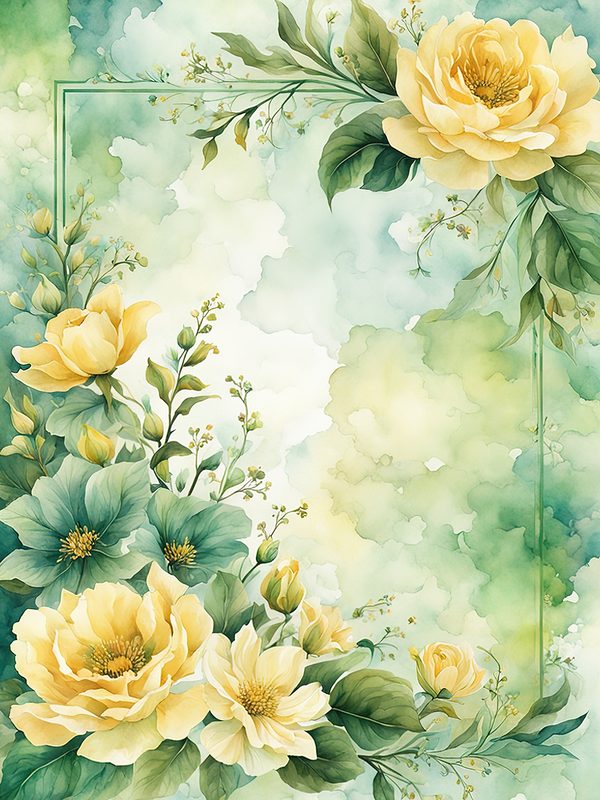 Watercolor Yellow Floral Digital Paper: Botanical Page Border (10 JPGs) — image 13