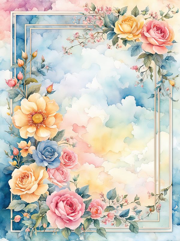 Watercolor Flower Border Digital Paper: Pastel Floral Frames (10 JPGs) — image 1