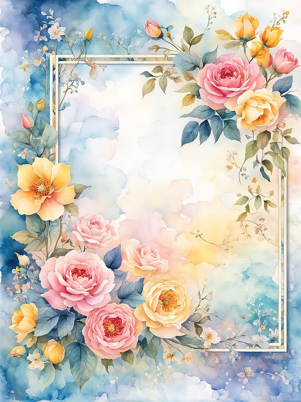 Watercolor Flower Border Digital Paper: Pastel Floral Frames (10 JPGs) — image 3