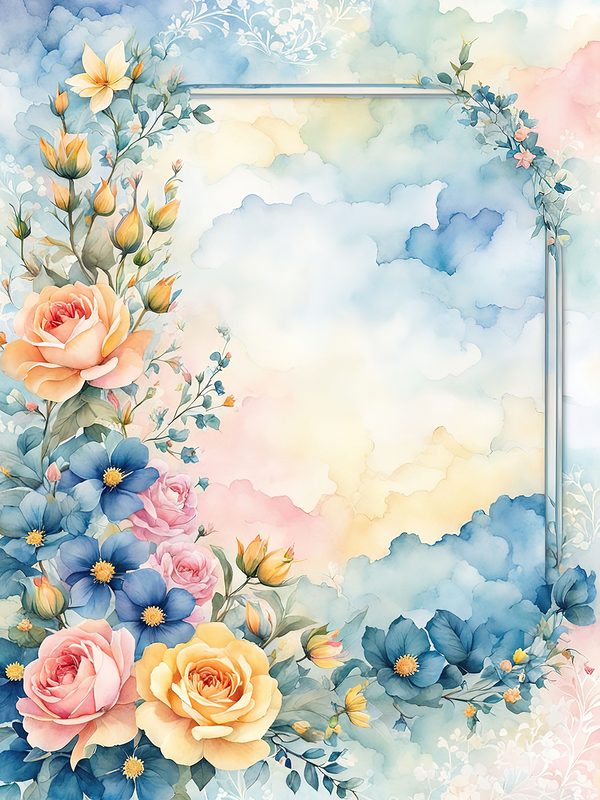 Watercolor Flower Border Digital Paper: Pastel Floral Frames (10 JPGs) — image 5