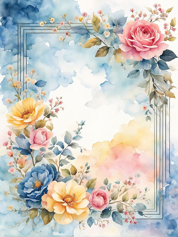 Watercolor Flower Border Digital Paper: Pastel Floral Frames (10 JPGs) — image 6