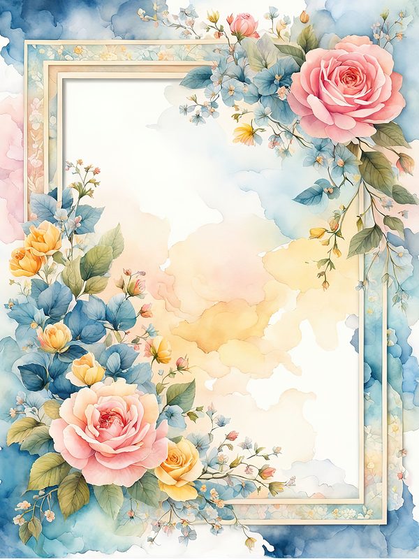 Watercolor Flower Border Digital Paper: Pastel Floral Frames (10 JPGs) — image 7