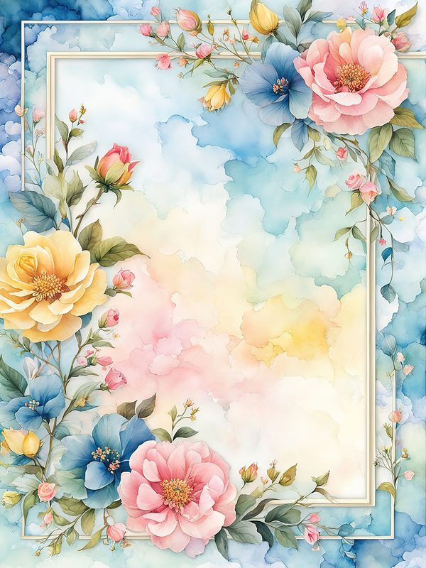 Watercolor Flower Border Digital Paper: Pastel Floral Frames (10 JPGs) — image 8