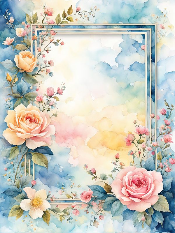 Watercolor Flower Border Digital Paper: Pastel Floral Frames (10 JPGs) — image 12