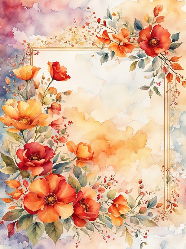 Watercolor Floral Digital Paper Pack: Orange Summer Flowers (10 JPGs) — image 1