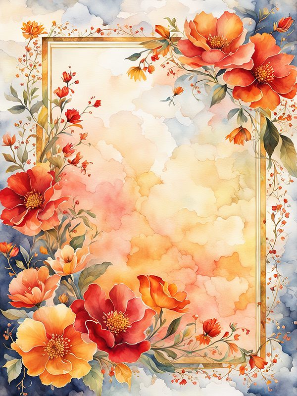 Watercolor Floral Digital Paper Pack: Orange Summer Flowers (10 JPGs) — image 3