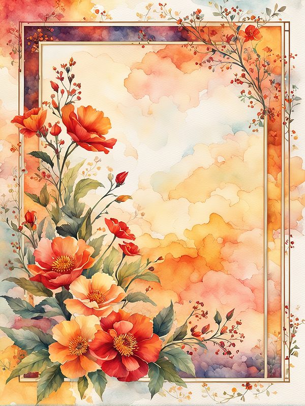 Watercolor Floral Digital Paper Pack: Orange Summer Flowers (10 JPGs) — image 6