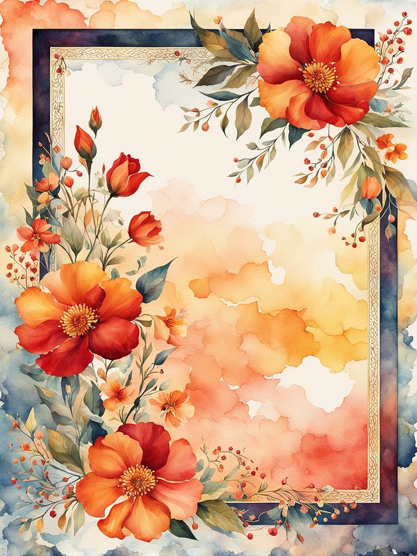 Watercolor Floral Digital Paper Pack: Orange Summer Flowers (10 JPGs) — image 7