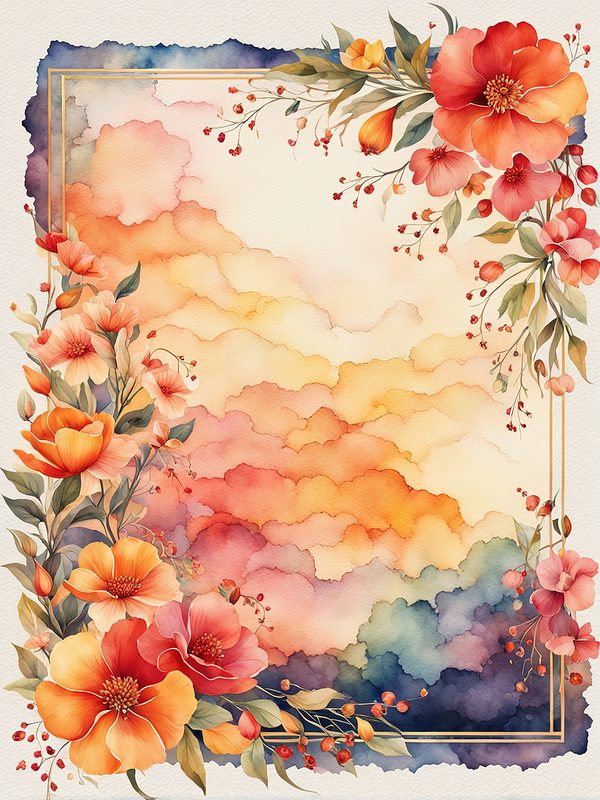 Watercolor Floral Digital Paper Pack: Orange Summer Flowers (10 JPGs) — image 9