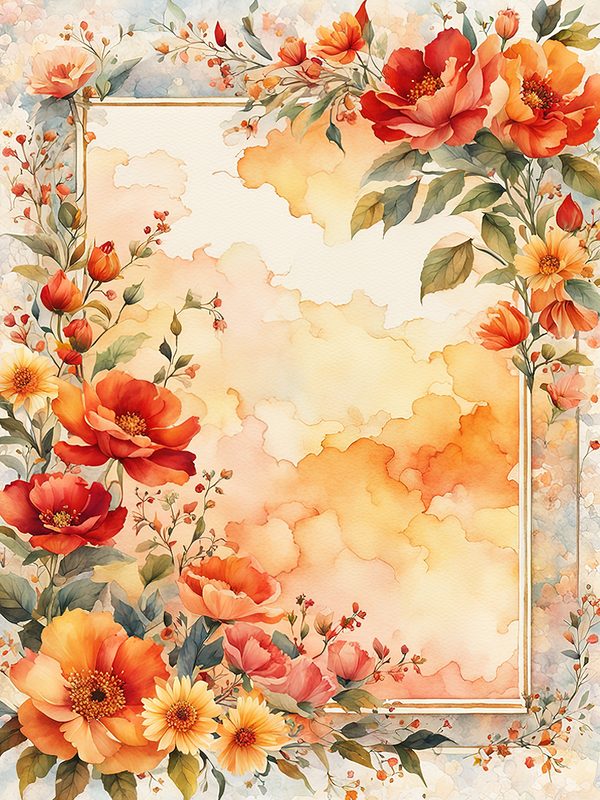 Watercolor Floral Digital Paper Pack: Orange Summer Flowers (10 JPGs) — image 12