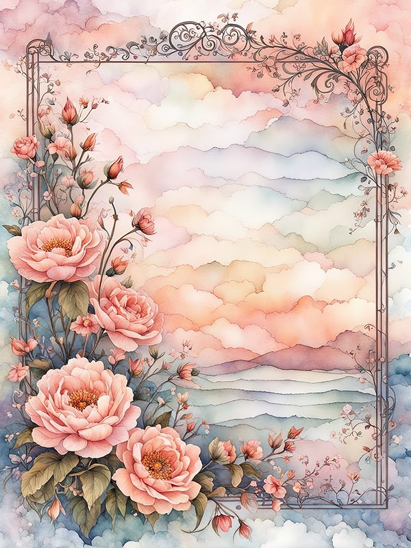 Watercolor Floral Frame Digital Paper: Pastel Peach Botanical Borders (10 JPGs) — image 1