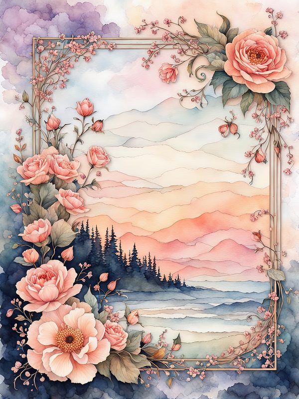 Watercolor Floral Frame Digital Paper: Pastel Peach Botanical Borders (10 JPGs) — image 2