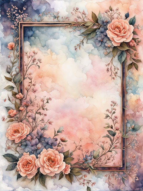 Watercolor Floral Frame Digital Paper: Pastel Peach Botanical Borders (10 JPGs) — image 3