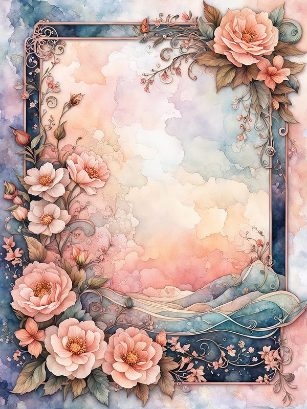 Watercolor Floral Frame Digital Paper: Pastel Peach Botanical Borders (10 JPGs) — image 4