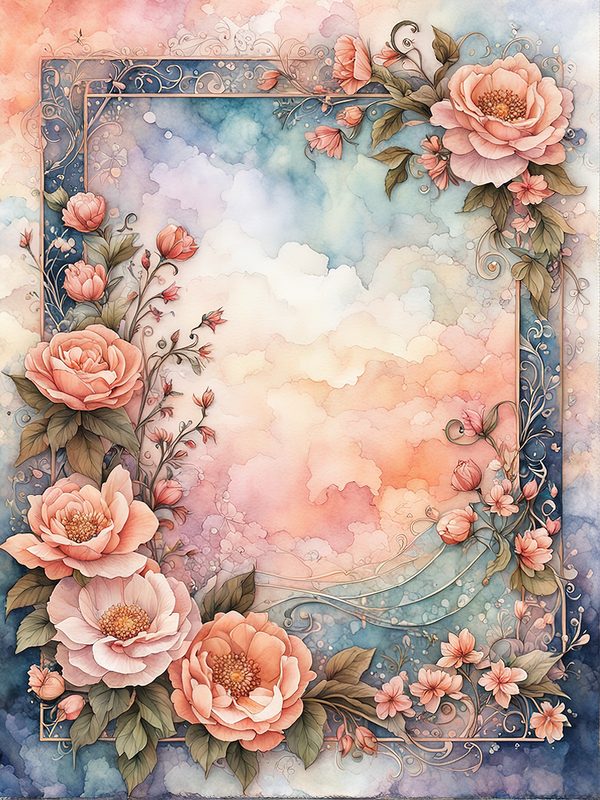 Watercolor Floral Frame Digital Paper: Pastel Peach Botanical Borders (10 JPGs) — image 5