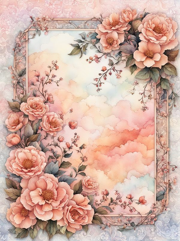 Watercolor Floral Frame Digital Paper: Pastel Peach Botanical Borders (10 JPGs) — image 6