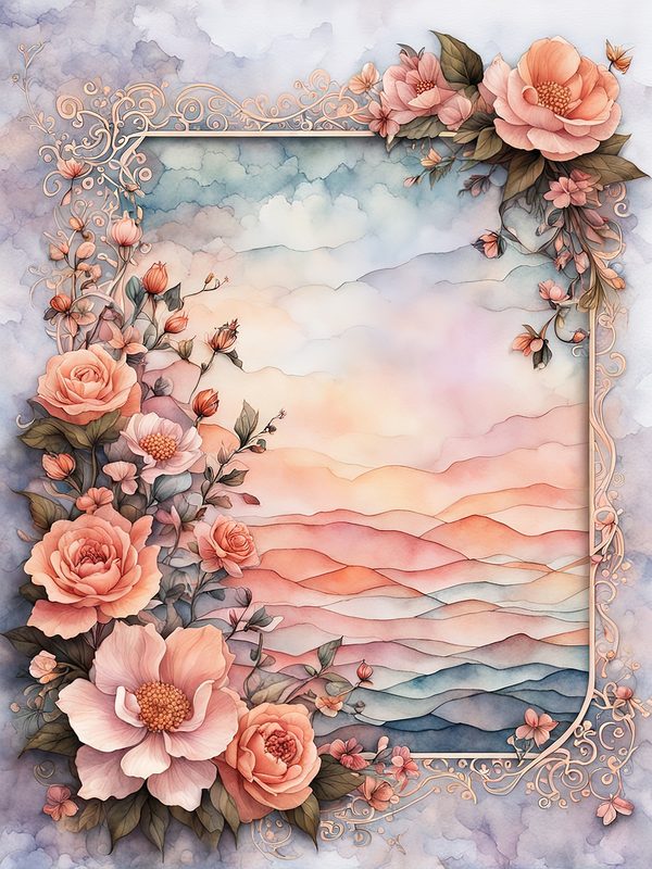 Watercolor Floral Frame Digital Paper: Pastel Peach Botanical Borders (10 JPGs) — image 7