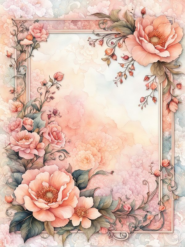 Watercolor Floral Frame Digital Paper: Pastel Peach Botanical Borders (10 JPGs) — image 9