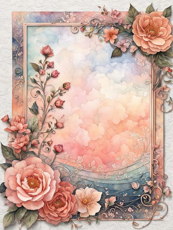 Watercolor Floral Frame Digital Paper: Pastel Peach Botanical Borders (10 JPGs) — image 10