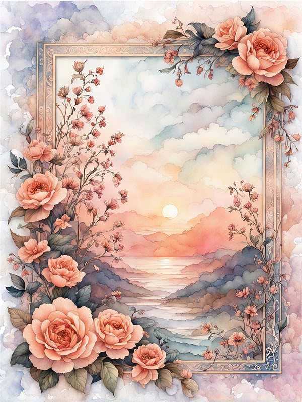 Watercolor Floral Frame Digital Paper: Pastel Peach Botanical Borders (10 JPGs) — image 11