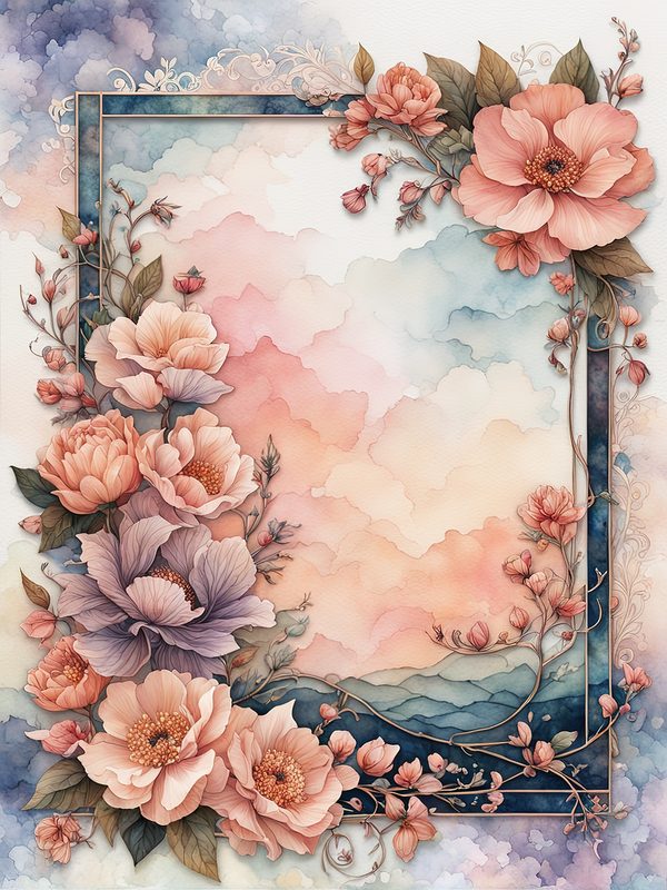 Watercolor Floral Frame Digital Paper: Pastel Peach Botanical Borders (10 JPGs) — image 12