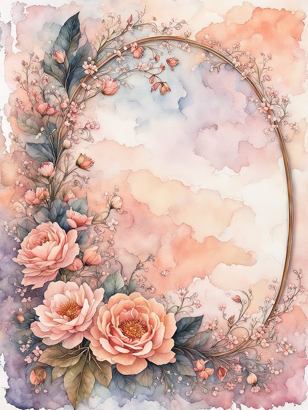 Watercolor Floral Frame Digital Paper: Pastel Peach Botanical Borders (10 JPGs) — image 13