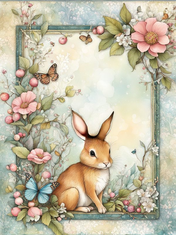 Watercolor Bunny Digital Paper Set: Shabby Chic Floral Frames (Digital Download, Commercial Use) — image 2