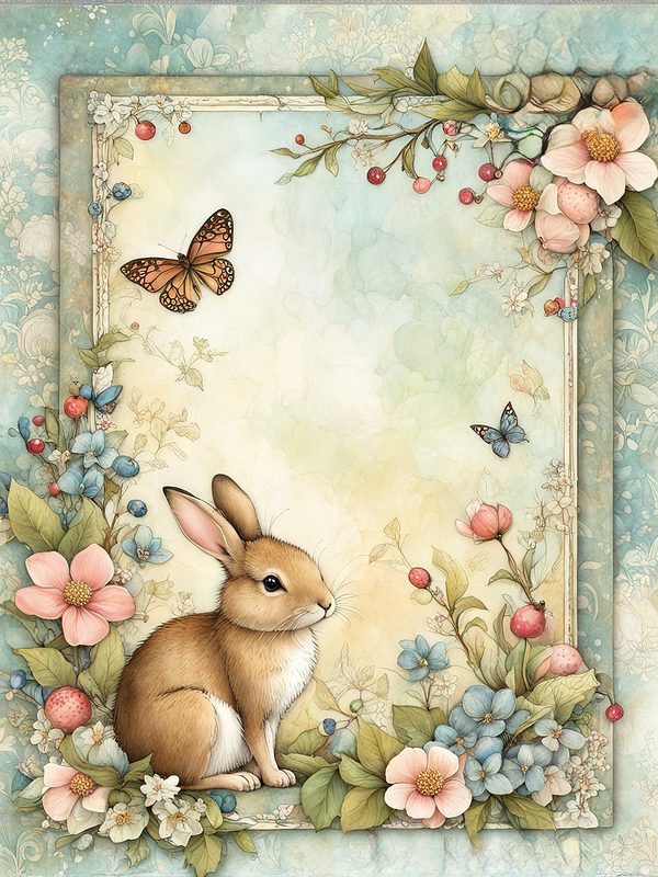 Watercolor Bunny Digital Paper Set: Shabby Chic Floral Frames (Digital Download, Commercial Use) — image 3
