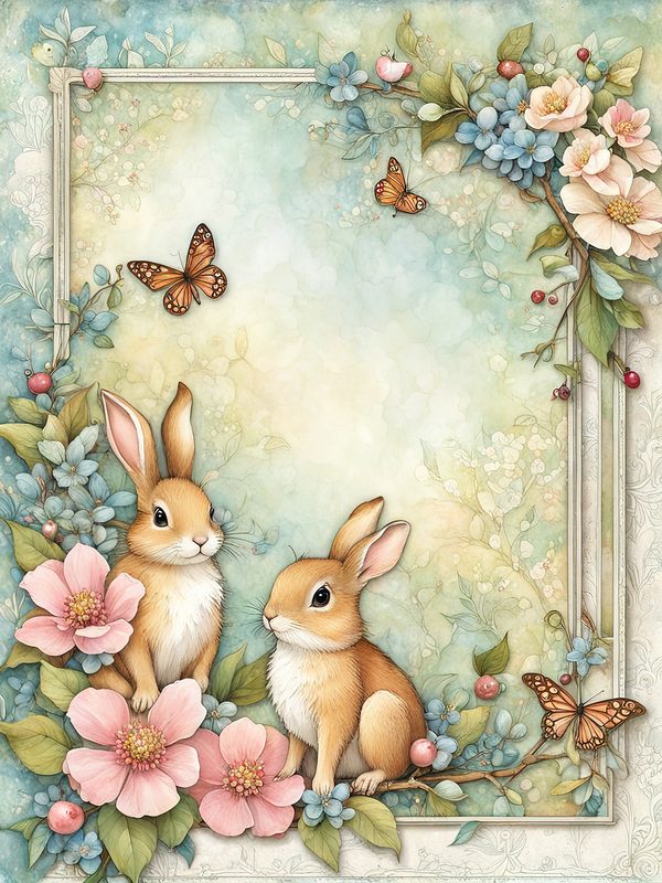Watercolor Bunny Digital Paper Set: Shabby Chic Floral Frames (Digital Download, Commercial Use) — image 4