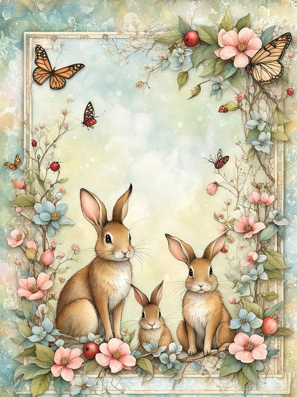 Watercolor Bunny Digital Paper Set: Shabby Chic Floral Frames (Digital Download, Commercial Use) — image 5