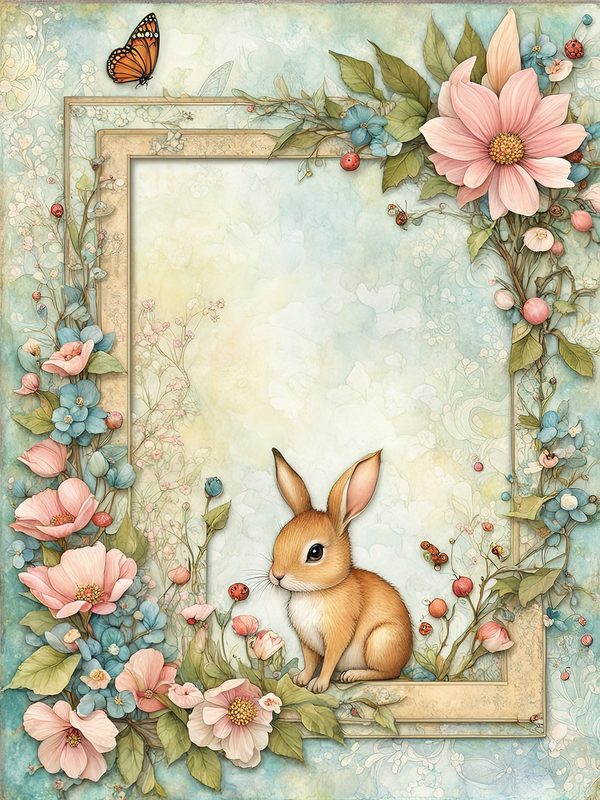 Watercolor Bunny Digital Paper Set: Shabby Chic Floral Frames (Digital Download, Commercial Use) — image 6