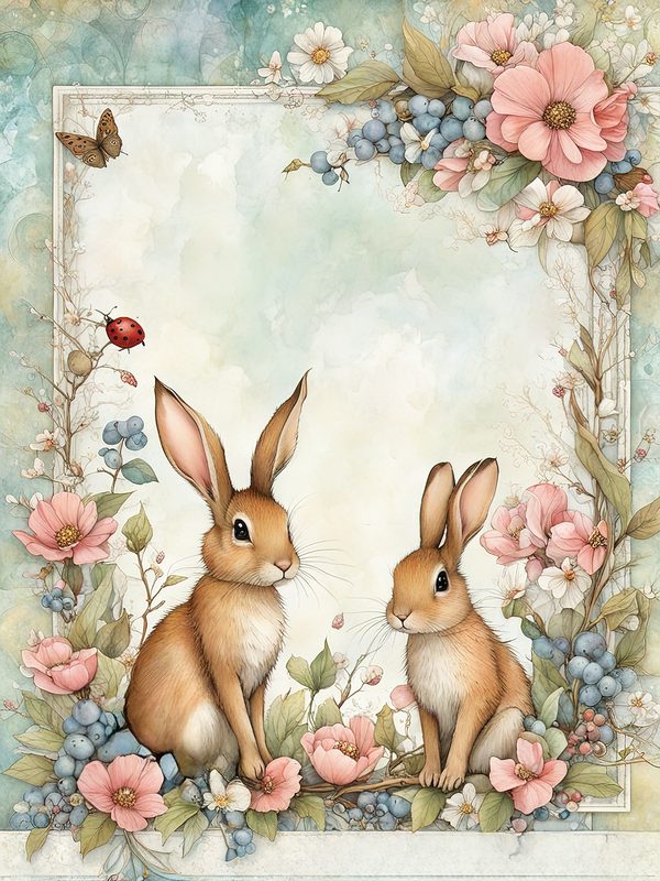 Watercolor Bunny Digital Paper Set: Shabby Chic Floral Frames (Digital Download, Commercial Use) — image 7