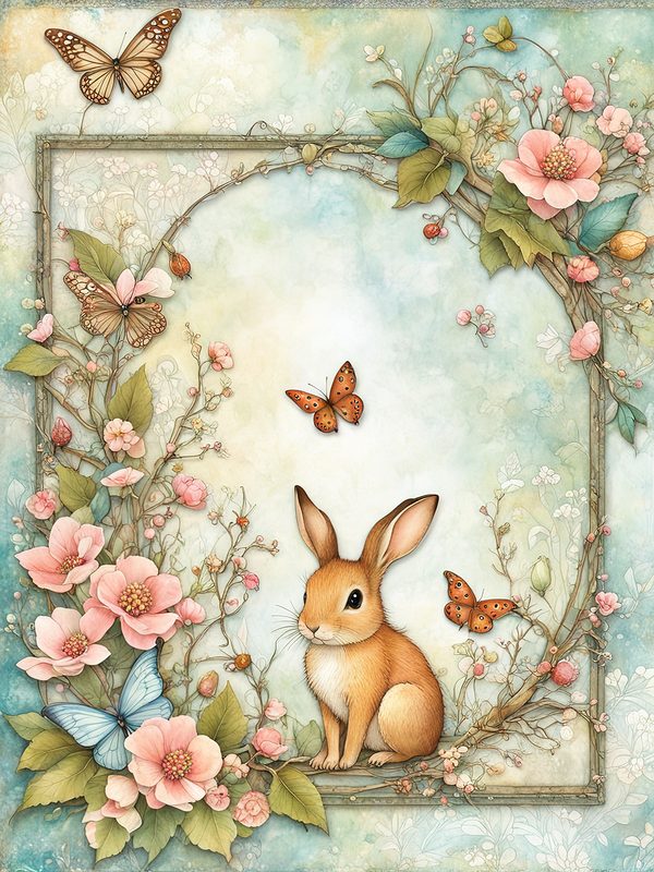 Watercolor Bunny Digital Paper Set: Shabby Chic Floral Frames (Digital Download, Commercial Use) — image 9