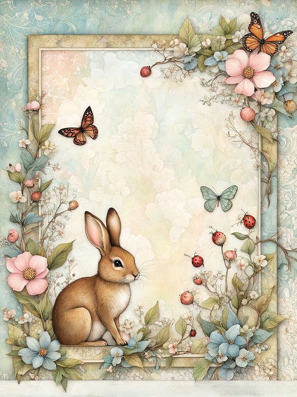 Watercolor Bunny Digital Paper Set: Shabby Chic Floral Frames (Digital Download, Commercial Use) — image 11
