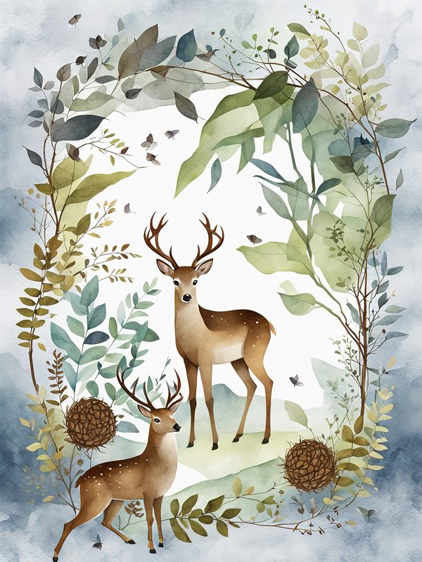 Watercolor Woodland Deer: Botanical Frame Digital Paper Set (10 JPGs) — image 5