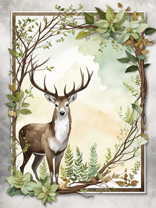 Watercolor Woodland Deer: Botanical Frame Digital Paper Set (10 JPGs) — image 6