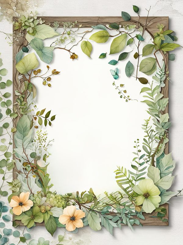 Watercolor Woodland Deer: Botanical Frame Digital Paper Set (10 JPGs) — image 7