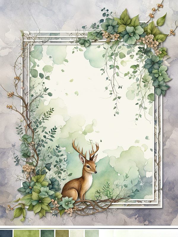 Watercolor Woodland Deer: Botanical Frame Digital Paper Set (10 JPGs) — image 9