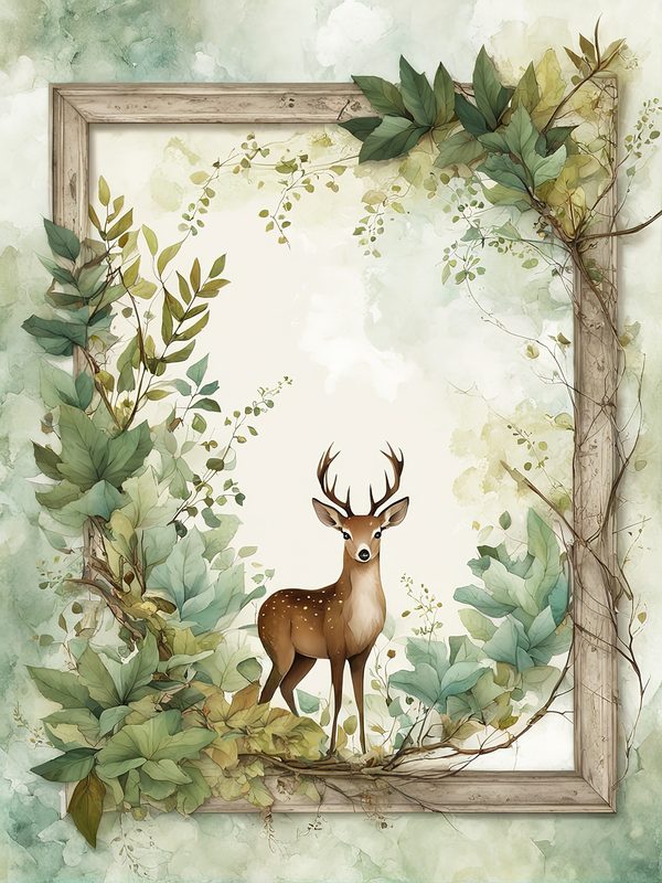 Watercolor Woodland Deer: Botanical Frame Digital Paper Set (10 JPGs) — image 10