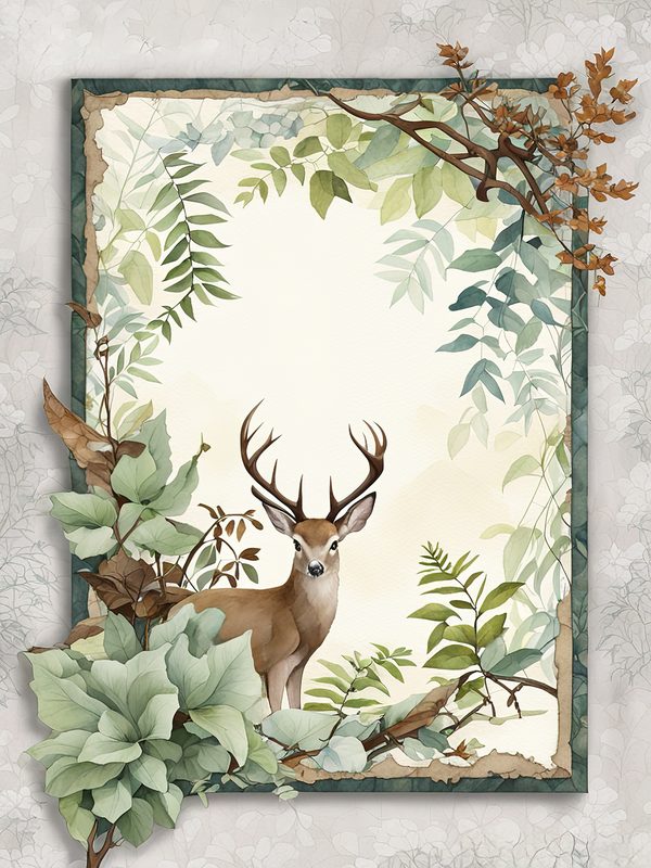 Watercolor Woodland Deer: Botanical Frame Digital Paper Set (10 JPGs) — image 11
