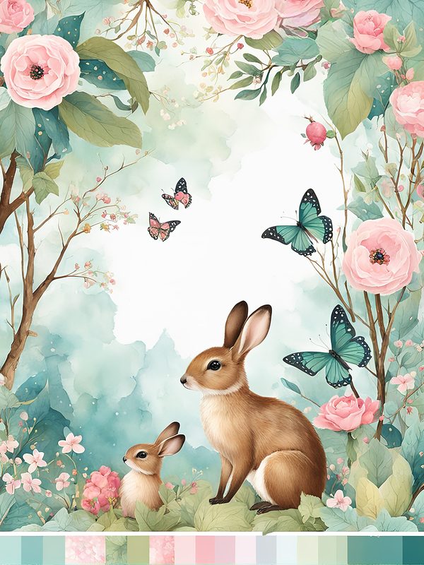 Watercolor Woodland Bunny Digital Paper Set: Shabby Chic Floral Frame (10 JPGs) — image 3