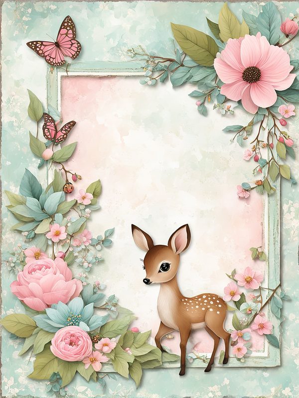 Watercolor Woodland Bunny Digital Paper Set: Shabby Chic Floral Frame (10 JPGs) — image 8