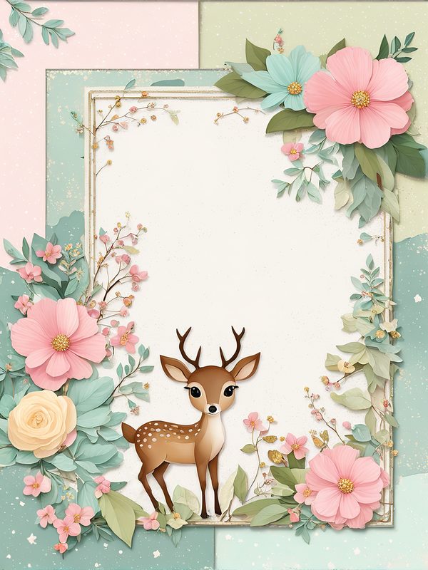 Watercolor Woodland Bunny Digital Paper Set: Shabby Chic Floral Frame (10 JPGs) — image 9
